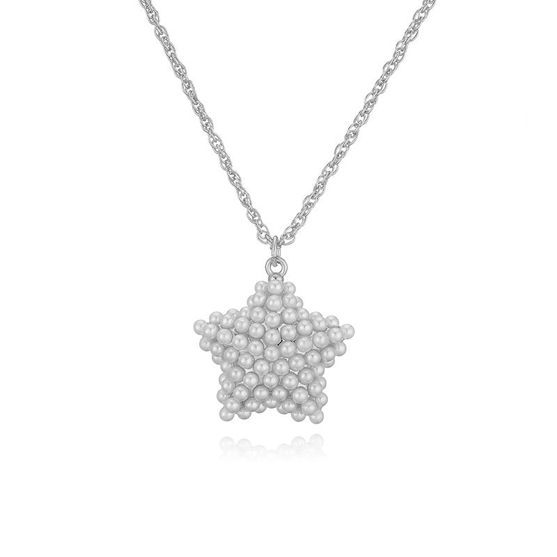 Copper 18K Gold Plated Plating Inlay Pentagram Water Droplets Heart Shape Artificial Pearls Pendant Necklace