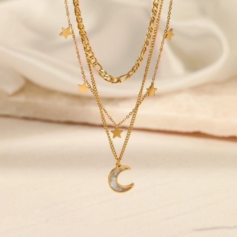 Fashion Star Moon 304 Stainless Steel Plating Stainless Steel Necklaces