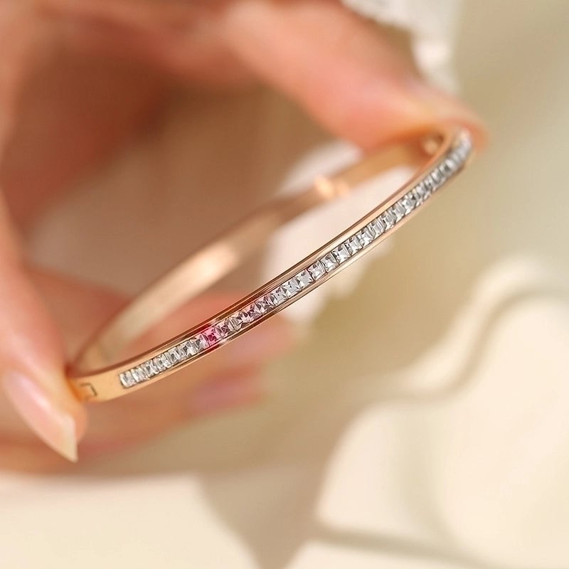 Retro Round Titanium Steel Inlay Zircon Bangle