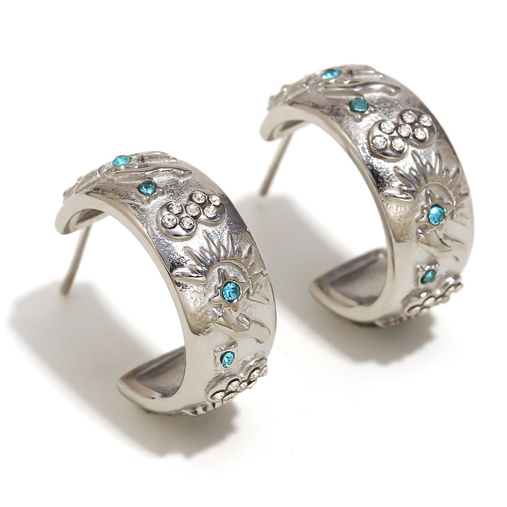 Ins Fashion Niche Advanced Versatile Ring Bracelet Stainless Steel 18K Gold Plated Tarot Earrings Female