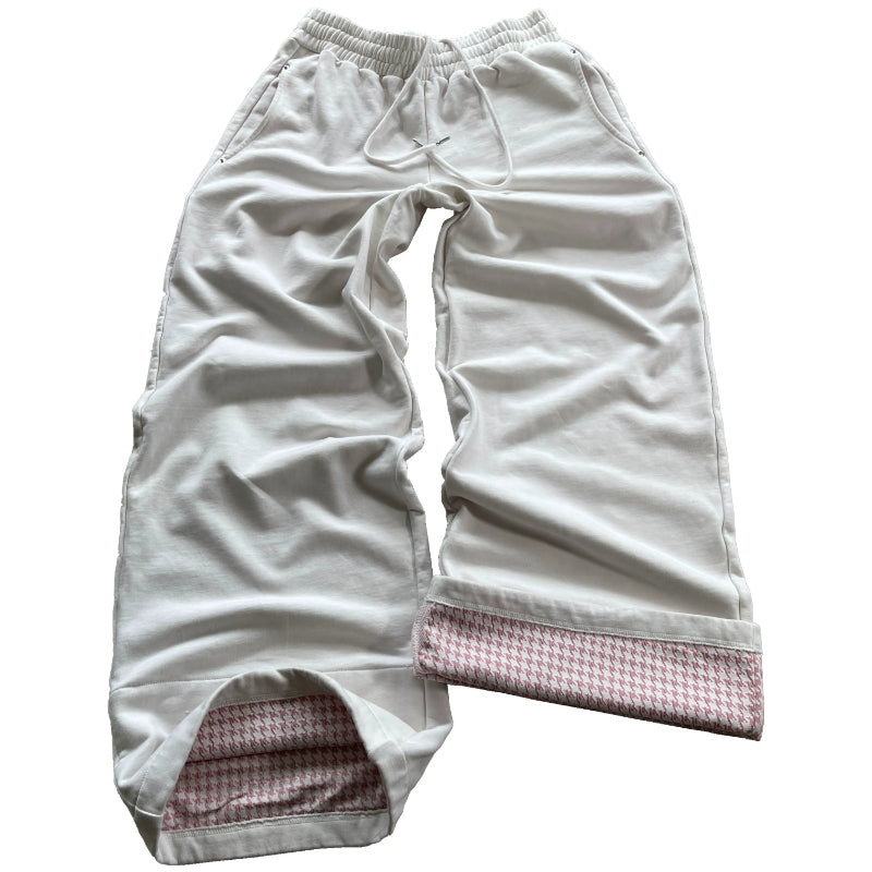 Plaid Lined Wide Length Drawstring Sweatpants With Side Pockets
