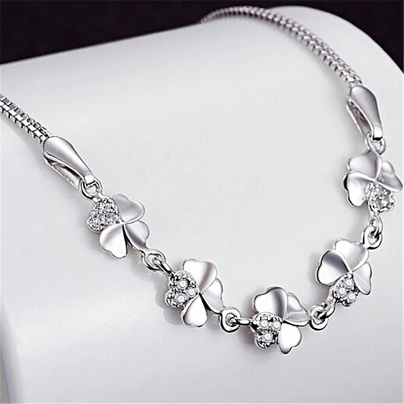 fancy chain  S925 silver Four-leaf clover  bracelet  for girls