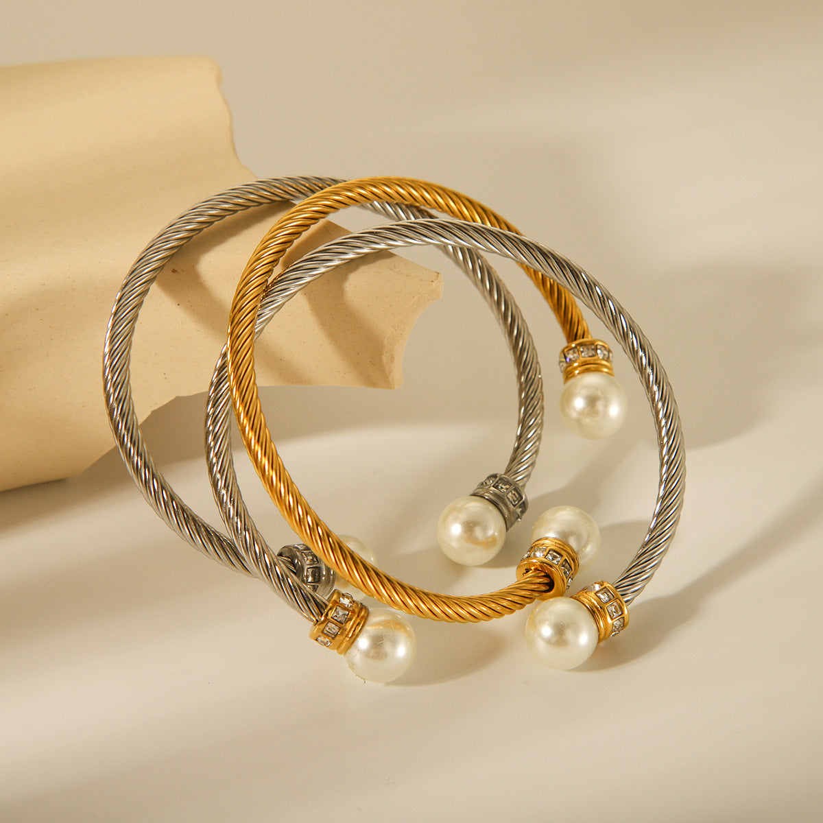 Pearl Stainless Steel Electroplating Bangles