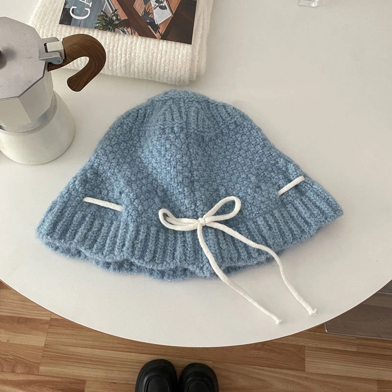 Women's Casual Sweet Bow Knot Spandex Polyester Acrylic Knitted Scarf Hat Gloves