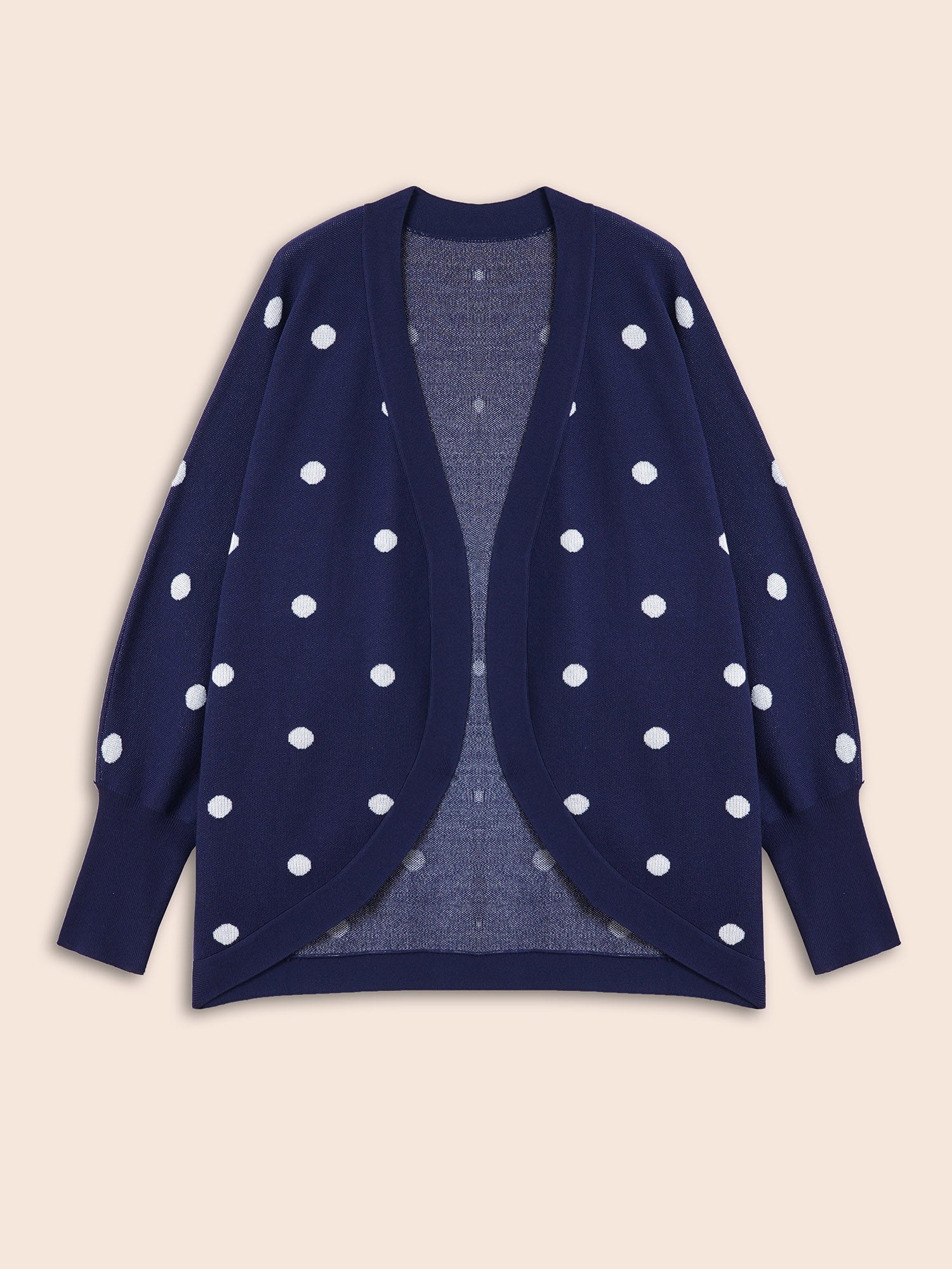 Polka Dot Curved Hem Dolman Sleeve Cardigan