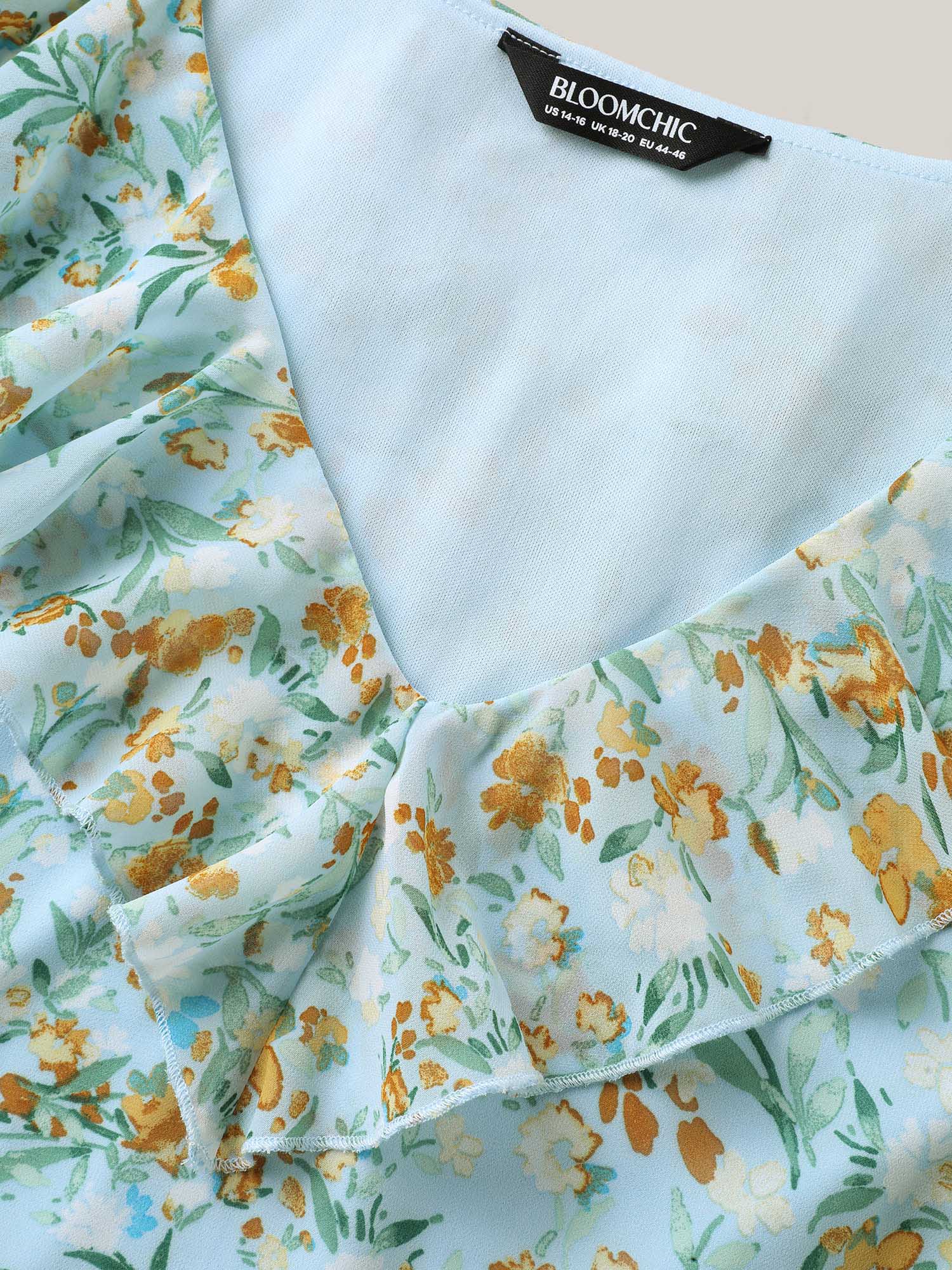 Floral Print Ruffled Layered Sleeve Blouse
