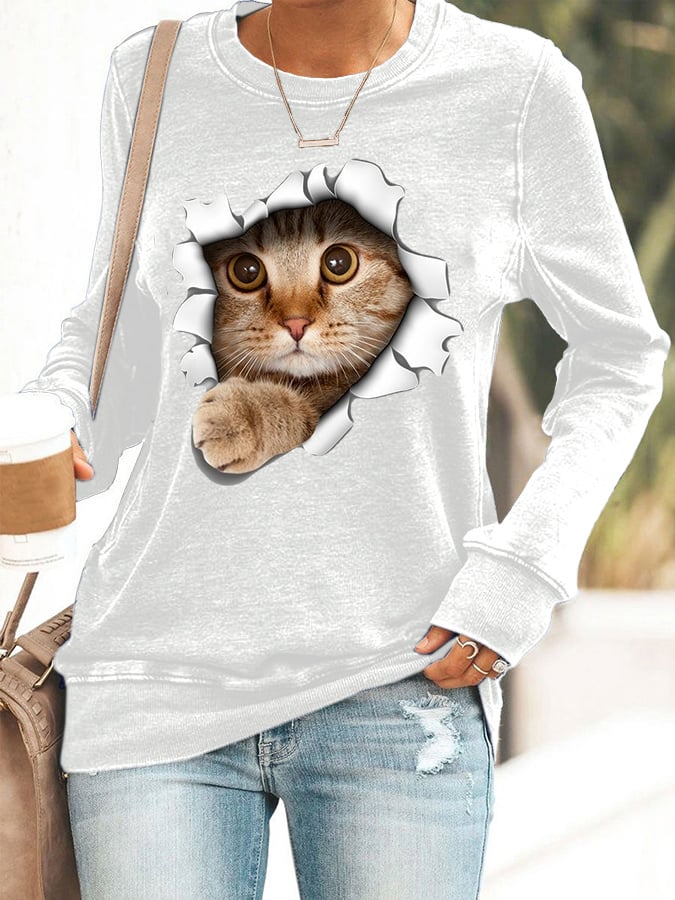 Women's Cute Cat Print Cat Lovers Casual Sweatshirt