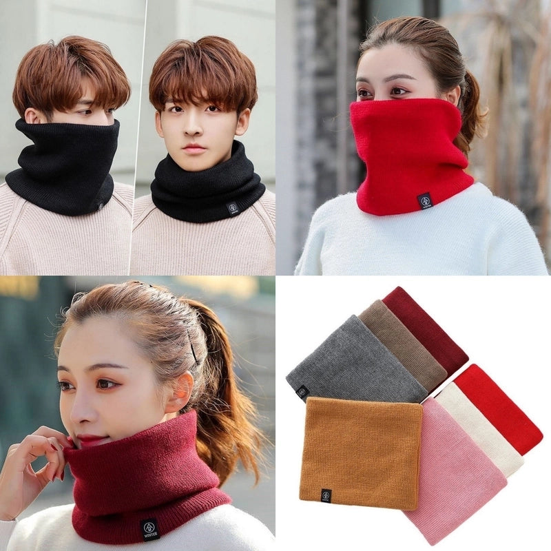 Winter Scarf Unisex Fleece-Lined Thickened Sleeve Outdoor Riding Mask Knitted Neck Protection Pullover Scarf