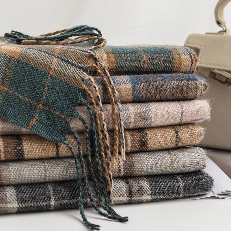 Women's Elegant Plaid Imitation Cashmere Tassel Scarf