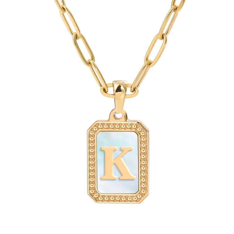 Minimalist Letter Square Titanium Steel Plating Inlay Shell Pendant Necklace 1 Piece