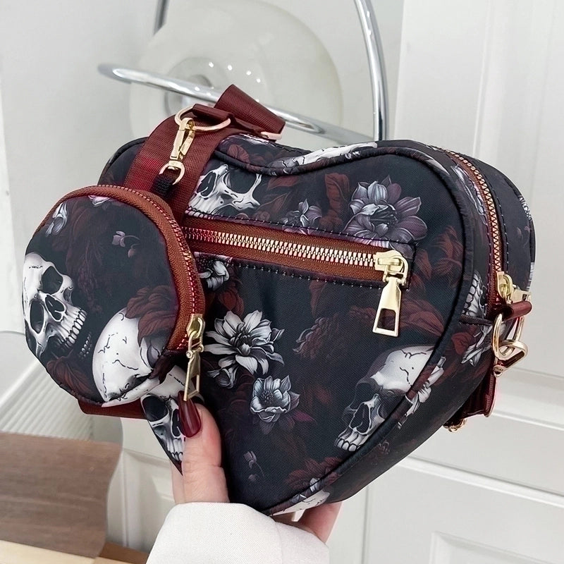 Halloween Unisex Medium Nylon Skull Streetwear Zipper Bag Sets Crossbody Bag