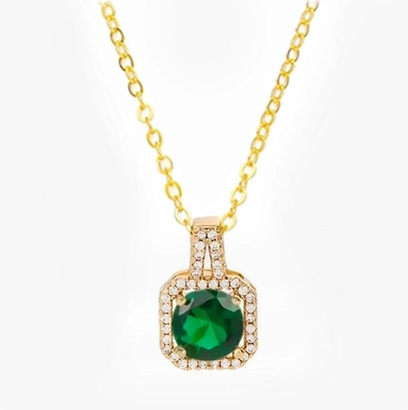 201 Stainless Steel White Gold Plated Gold Plated Classic Style Plating Inlay Square Glass Zircon Pendant Necklace