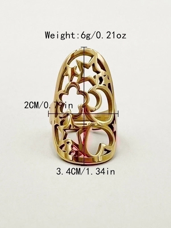3 Pieces 304 Stainless Steel 14K Gold Plated Retro Minimalist Plating Hollow Out Infinity Star Heart Shape Rings