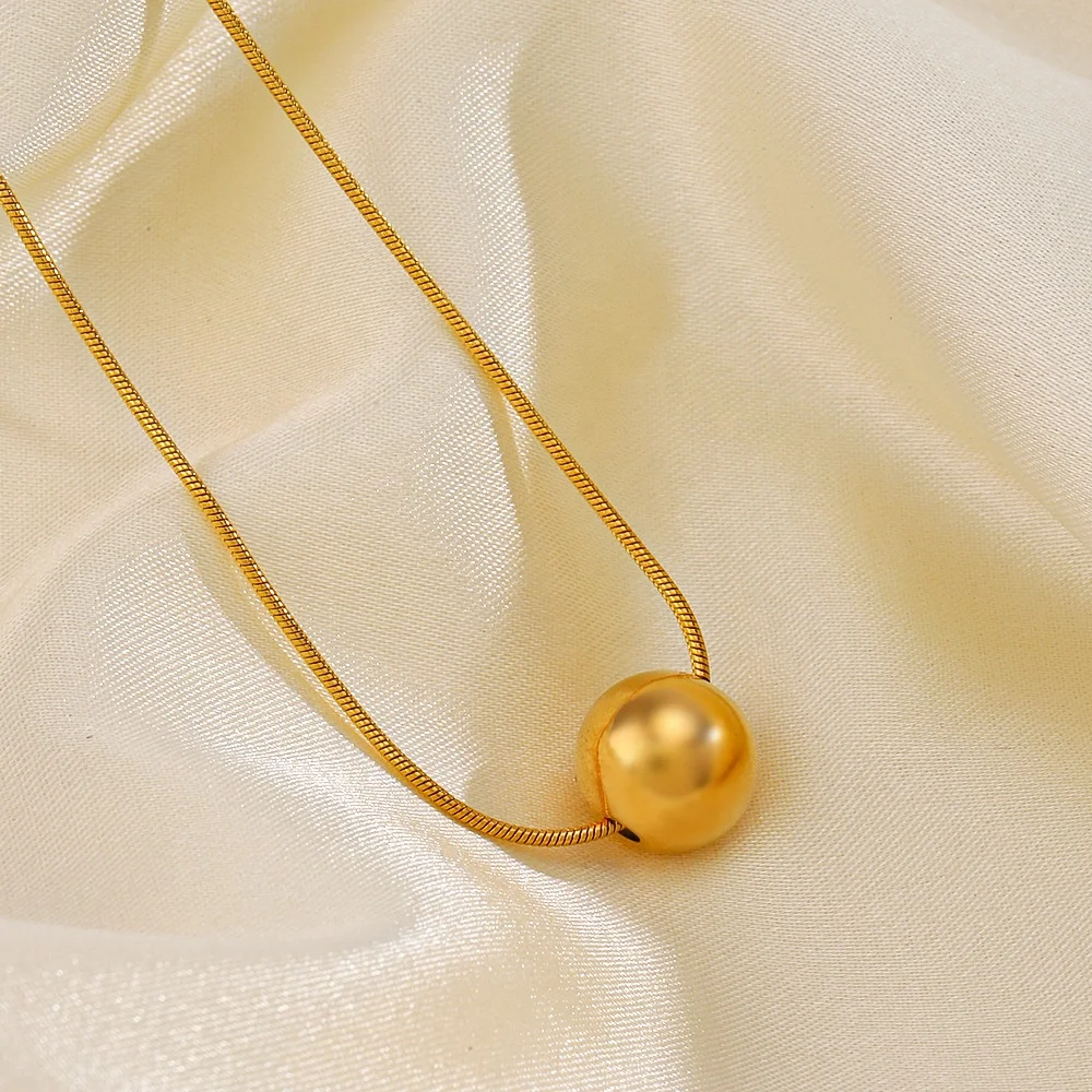 gold silver plated stainless steel ball pendant necklace non tarnish water proof Geometric clavicle chain necklace