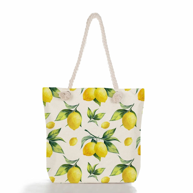 Women's Cotton And Linen Fruit Strawberry Cute Square Zipper Tote Bag