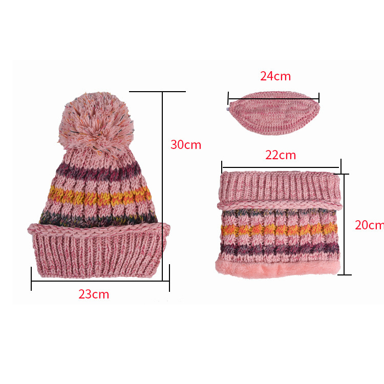 Three-Piece Fleece And Color-Block Knitted Hat. Scarf And Mask