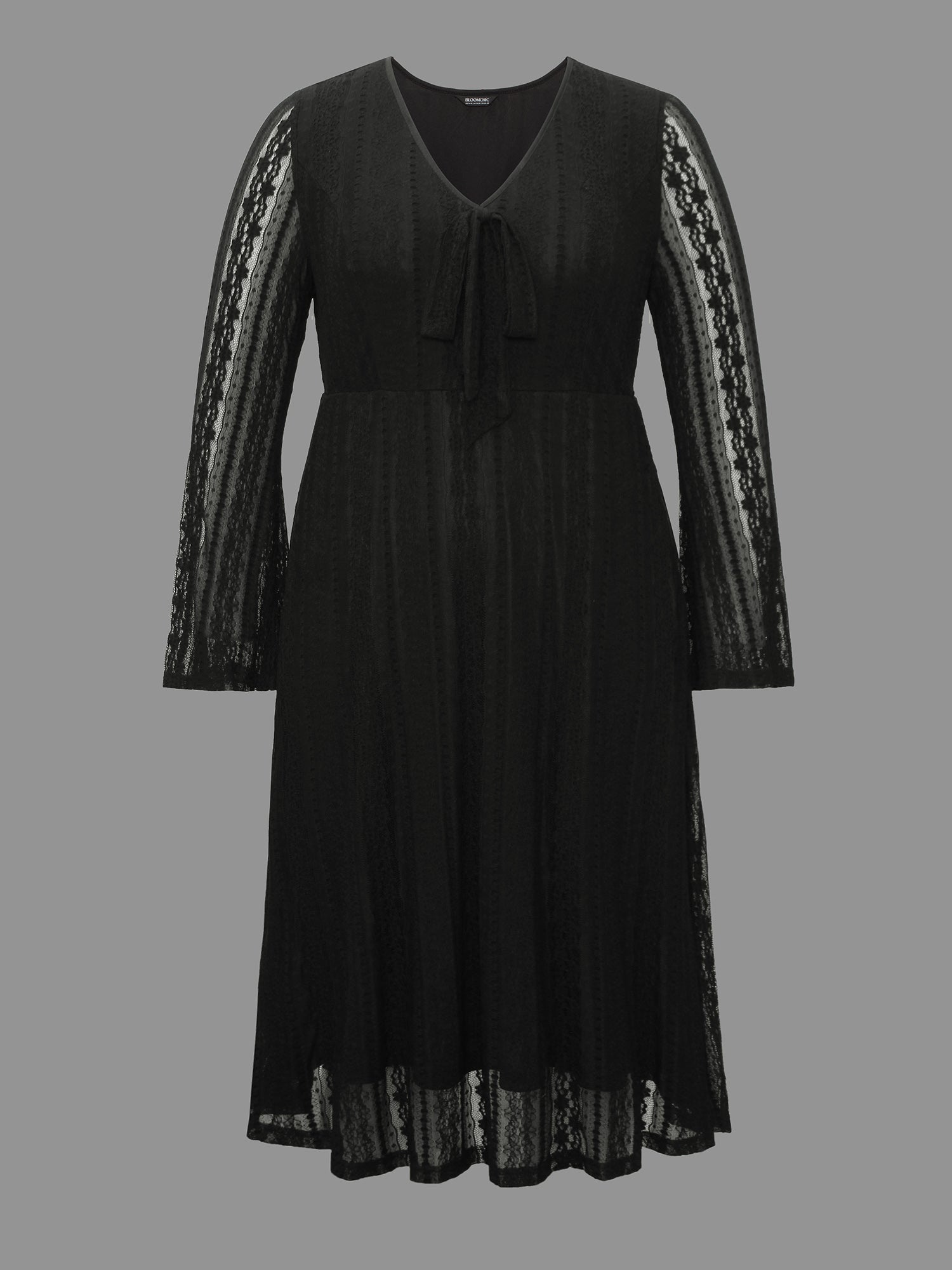 Textured Lace Panel Bell Sleeve Dress