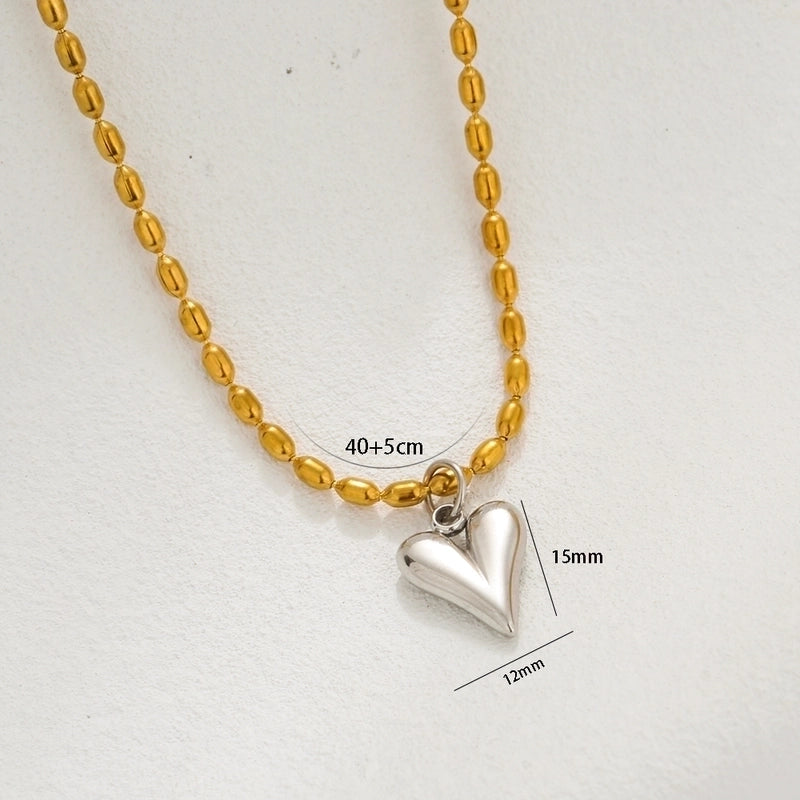 Cute Sweet Classic Style Heart Shape Floral Bow Knot 304 Stainless Steel Pendant Necklace