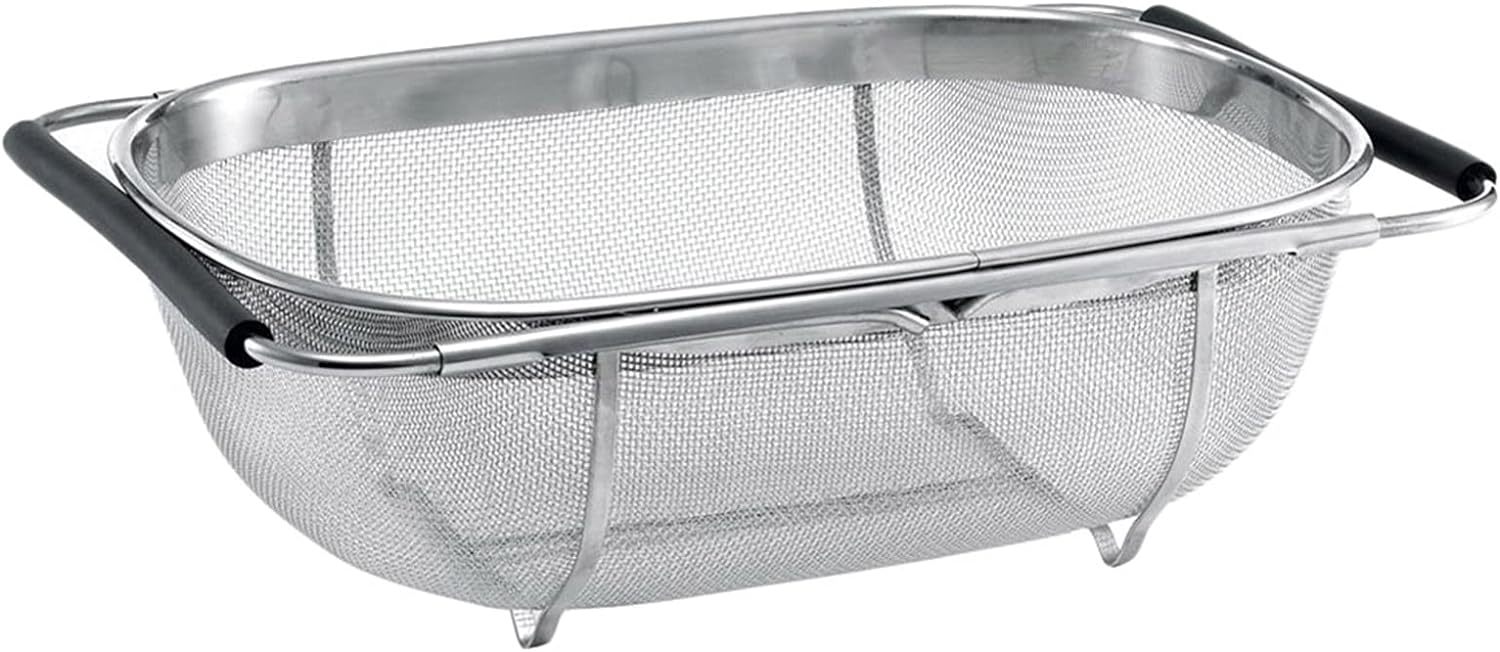 Over The Sink Stainless Steel Colander Strainer Basket. Drain Basket