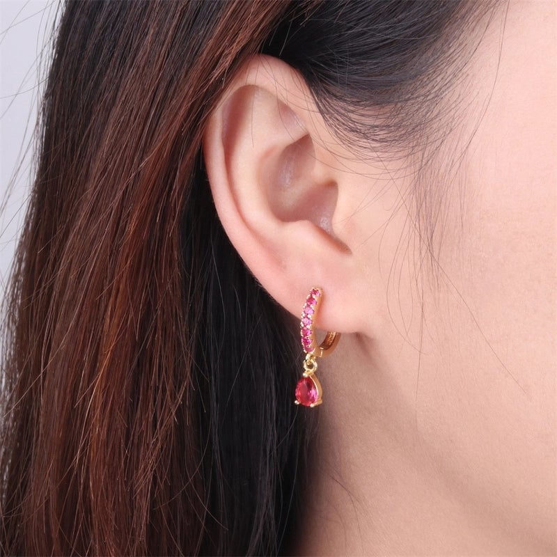 Fashion Water Droplets Inlaid Zircon Copper Artificial Gemstones Copper Earrings