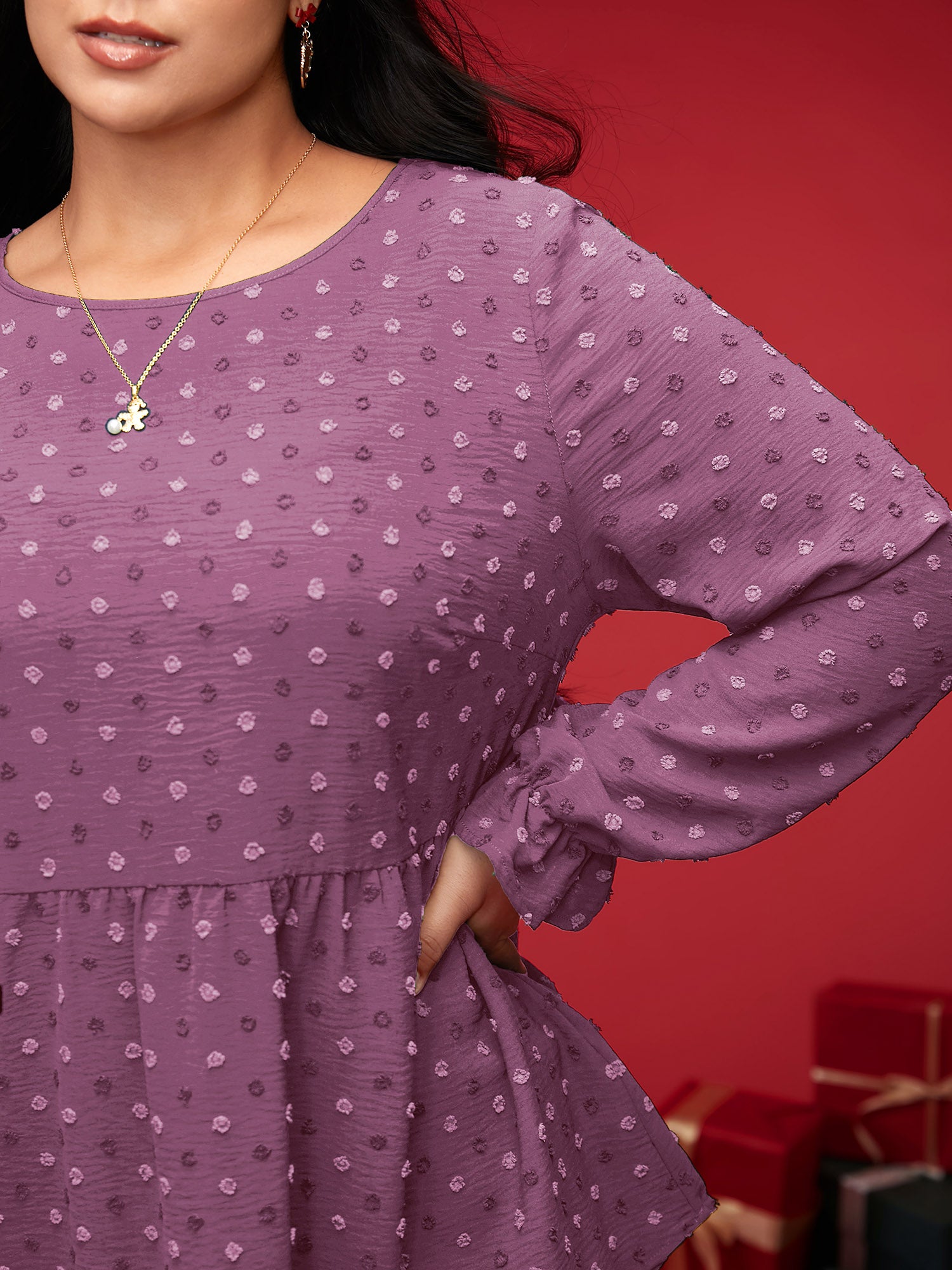 Textured Dot Elastic Cuffs A-line Blouse