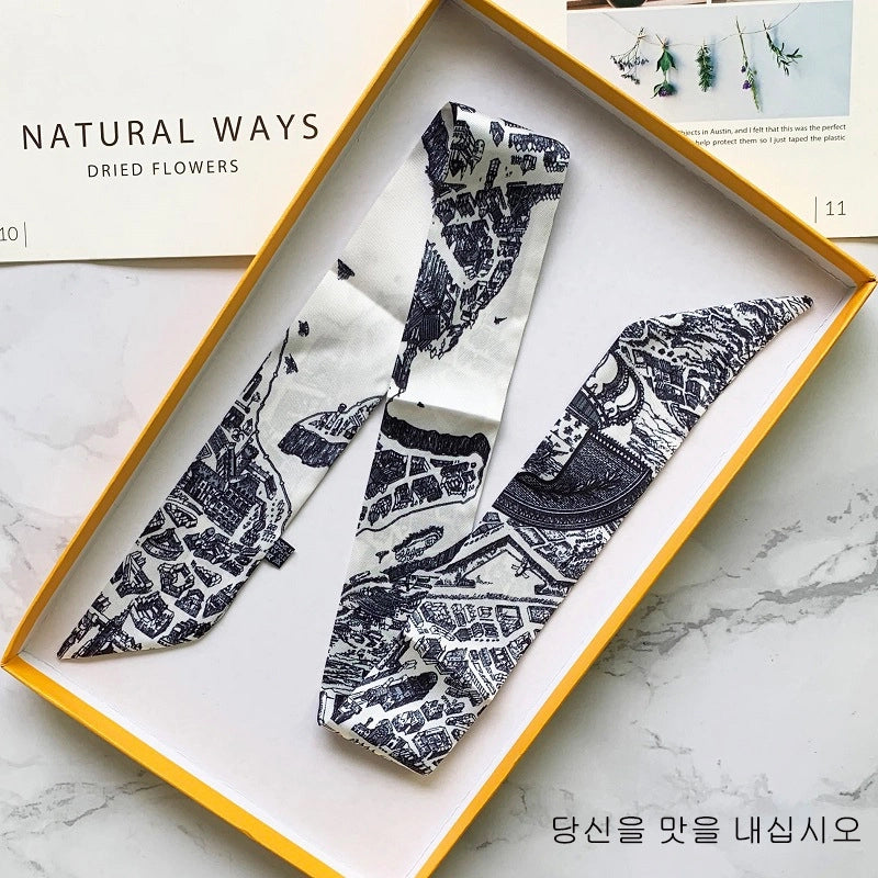 Women's Minimalist Flower Satin Printing Silk Scarf