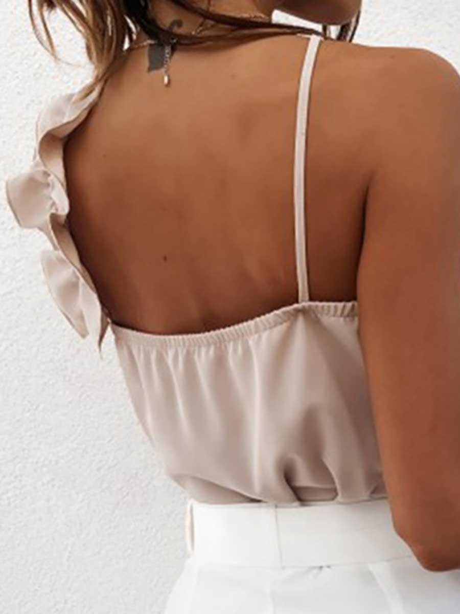 Sexy Temperament Backless Ruffle Camisole Top