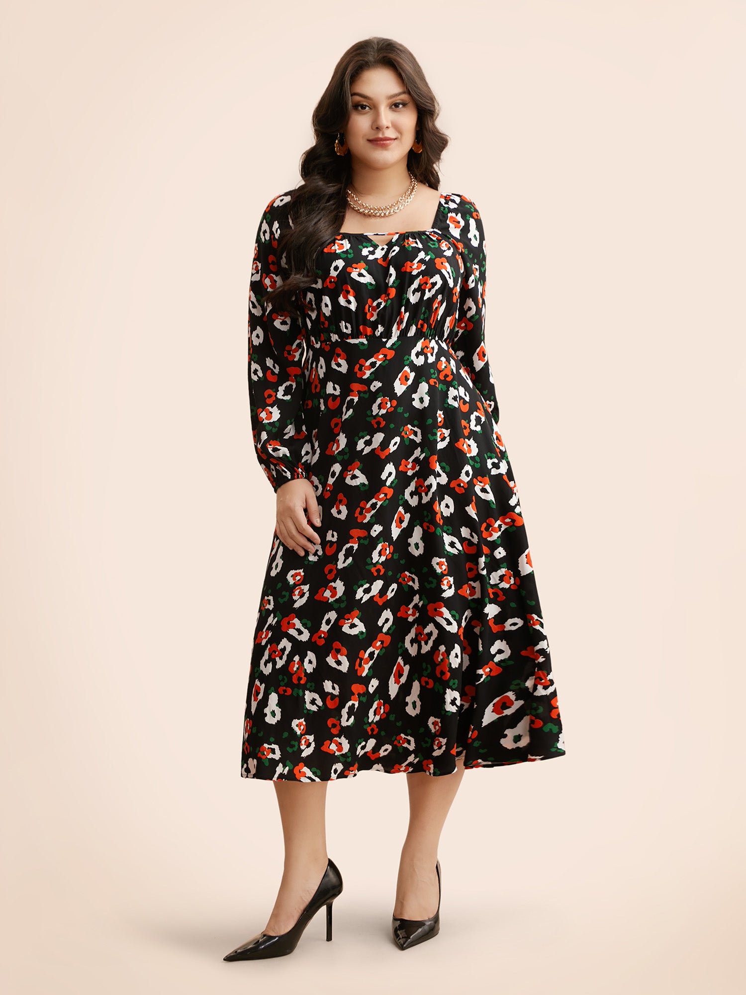 Square Neck Animal Print Keyhole Dress