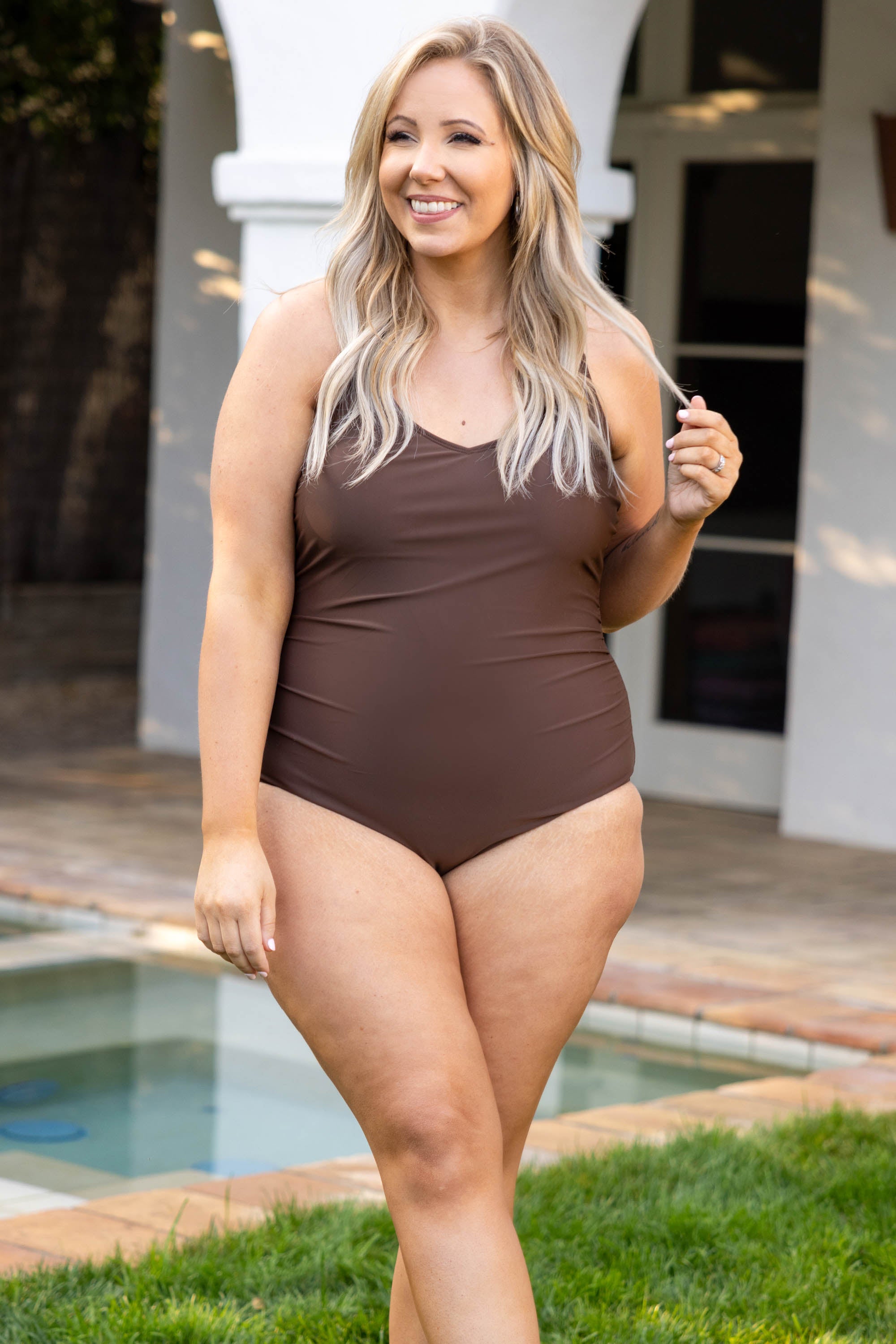 Meet You At The Lake Swimsuit. Brown