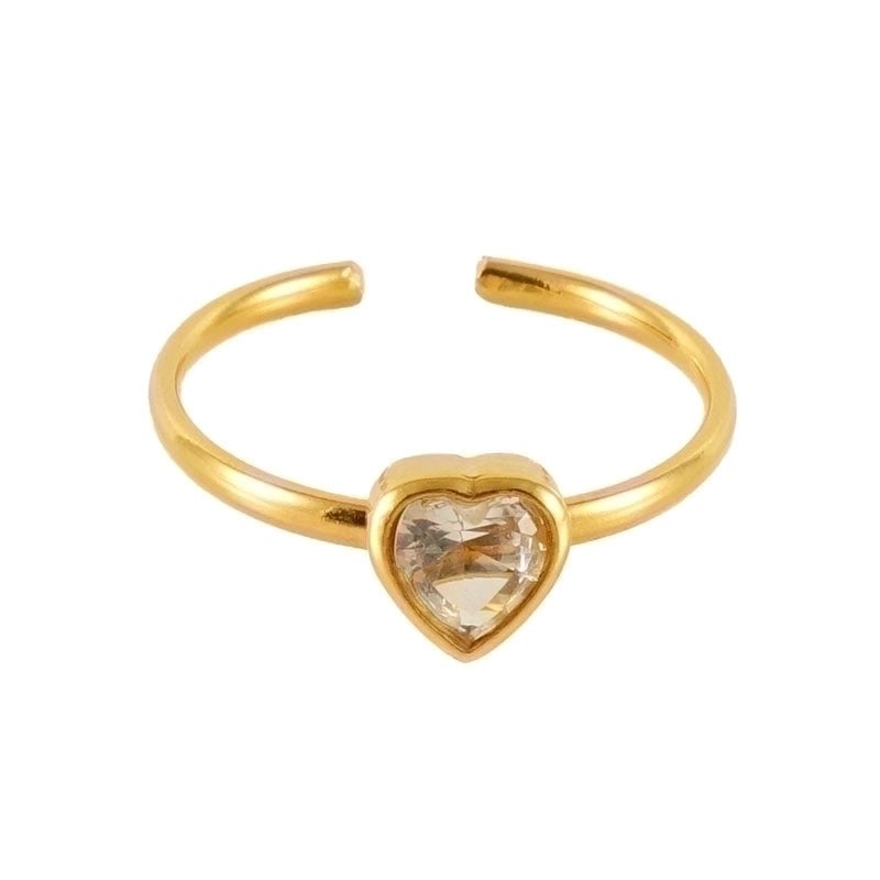 Casual Cute Square Heart Shape Flower 304 Stainless Steel Zircon 18K Gold Plated Plating Inlay Stainless Steel Rings