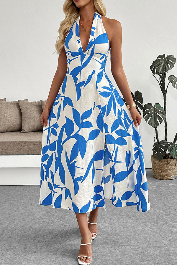 Floral Print Halter Neck Casual Dress