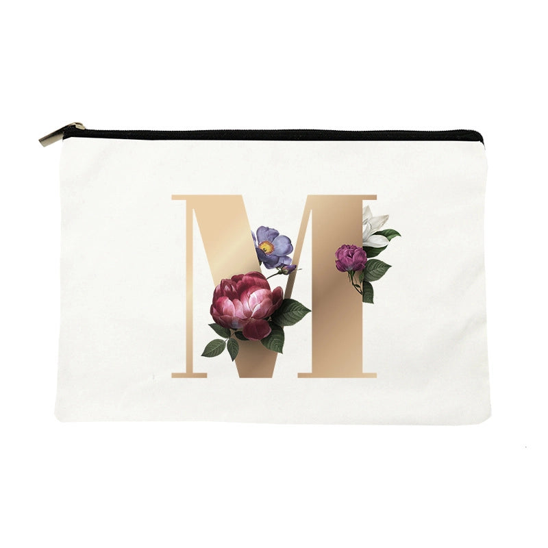 Letter Flower Makeup Bag Personalized Style English Letters Hand-held Cosmetic Bag Canvas Bag