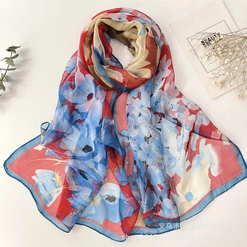 Women's Vacation Color Block Floral Polyester Silk Scarves