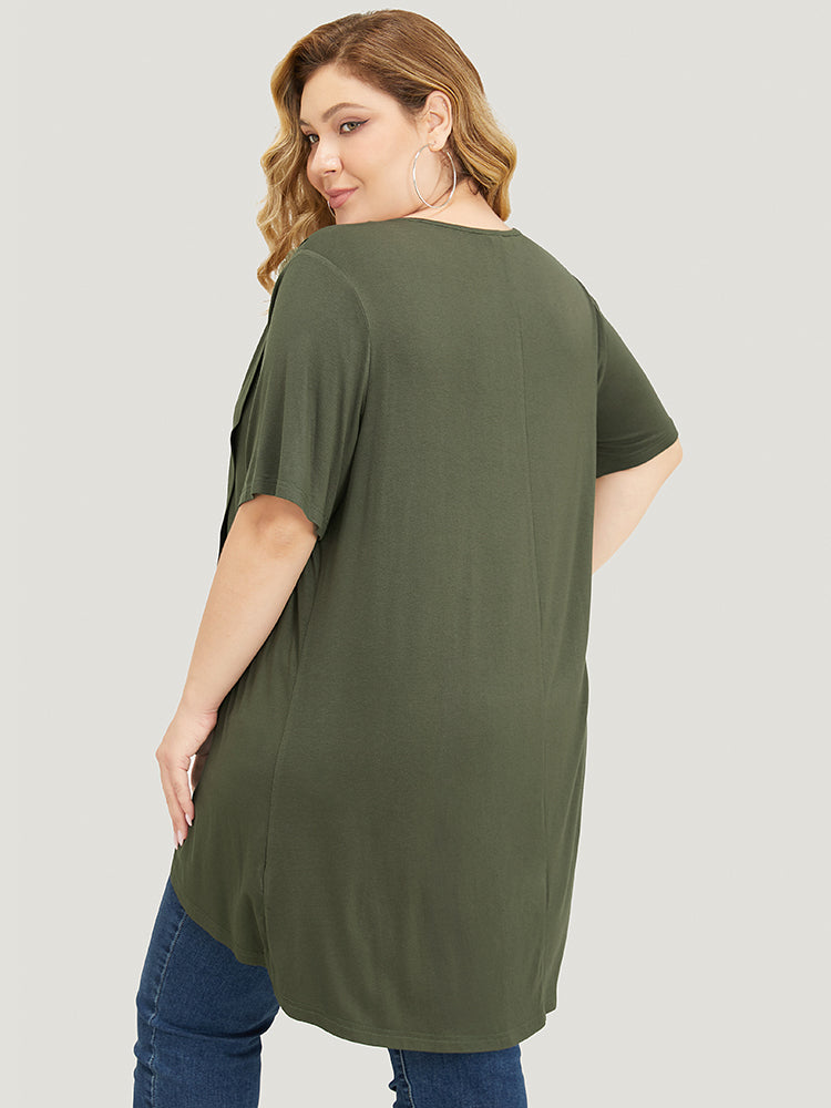 Plain V Neck Wrap High Low Hem T-shirt