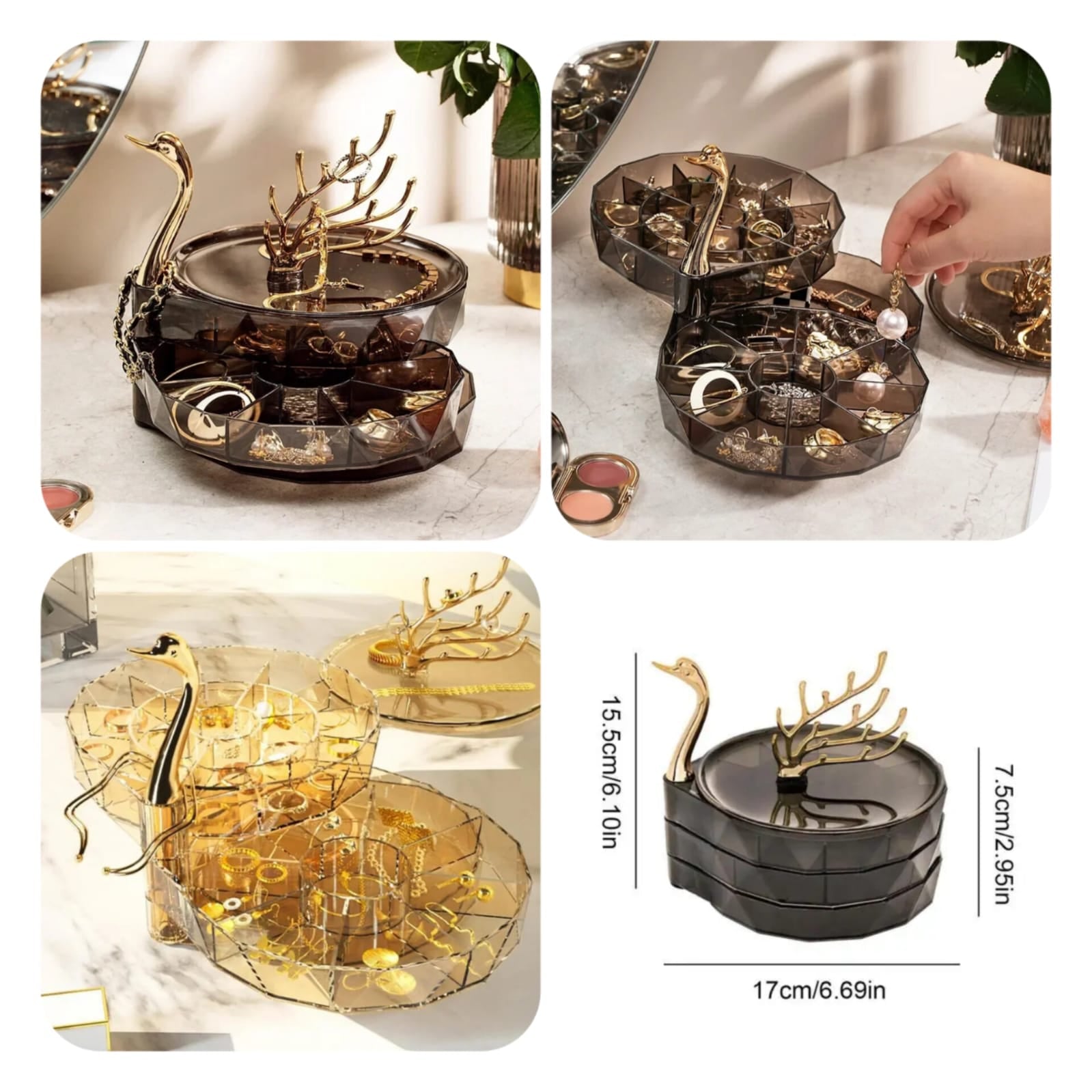 Swan Shaped 3 Layer Jewellery Organiser