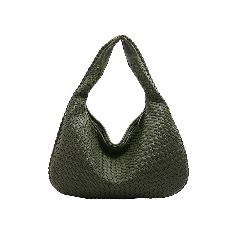 Women's Medium Pu Leather Solid Color Streetwear Weave Dumpling Shape Zipper Handbag