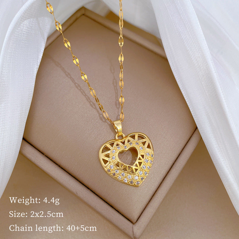 Cartoon Geometric Titanium Steel Diamond Inlay Necklaces