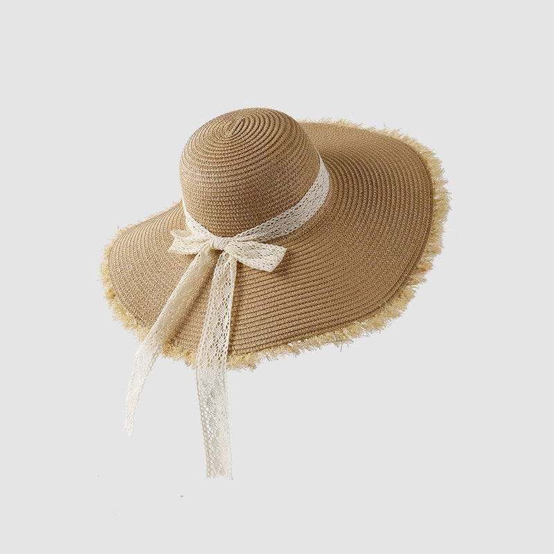 Women's Vacation Minimalist Letter Solid Color Big Eaves Straw Hat