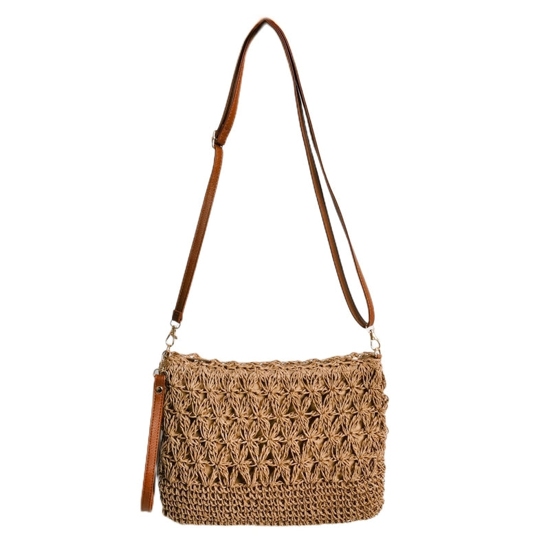 Women's Straw Solid Color Basic Square Zipper Clutch Bag Crossbody Bag Straw Bag