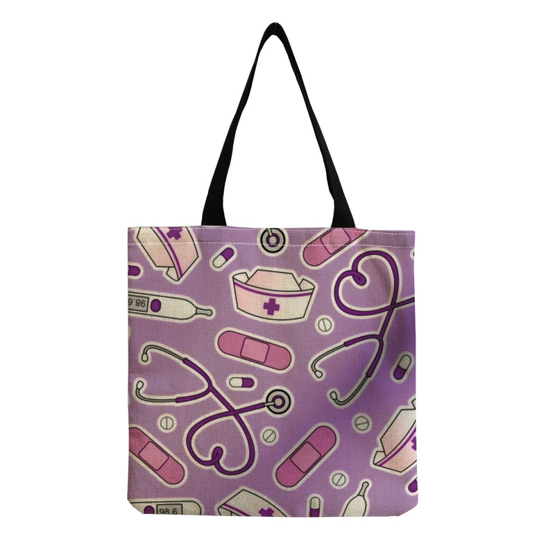Women's Cotton And Linen Letter Nurse Heart Shape Classic Style Square Open Tote Bag