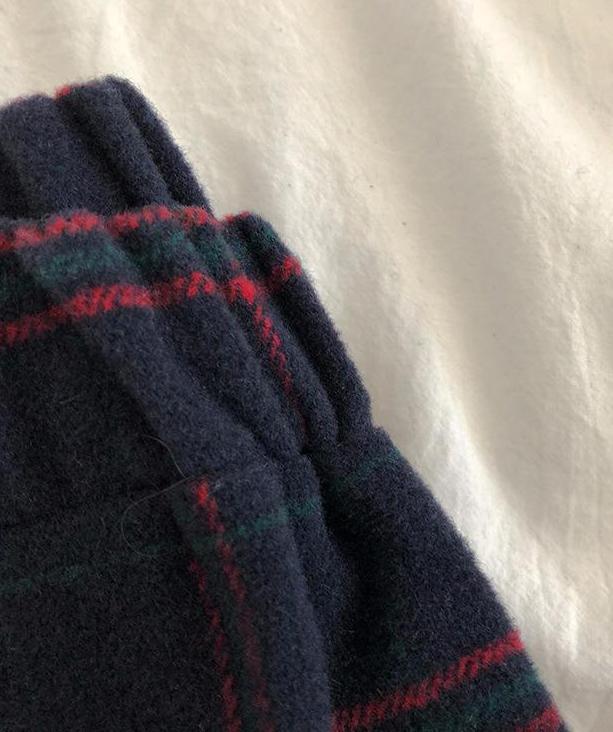 Straight Plaid Cotton Trousers