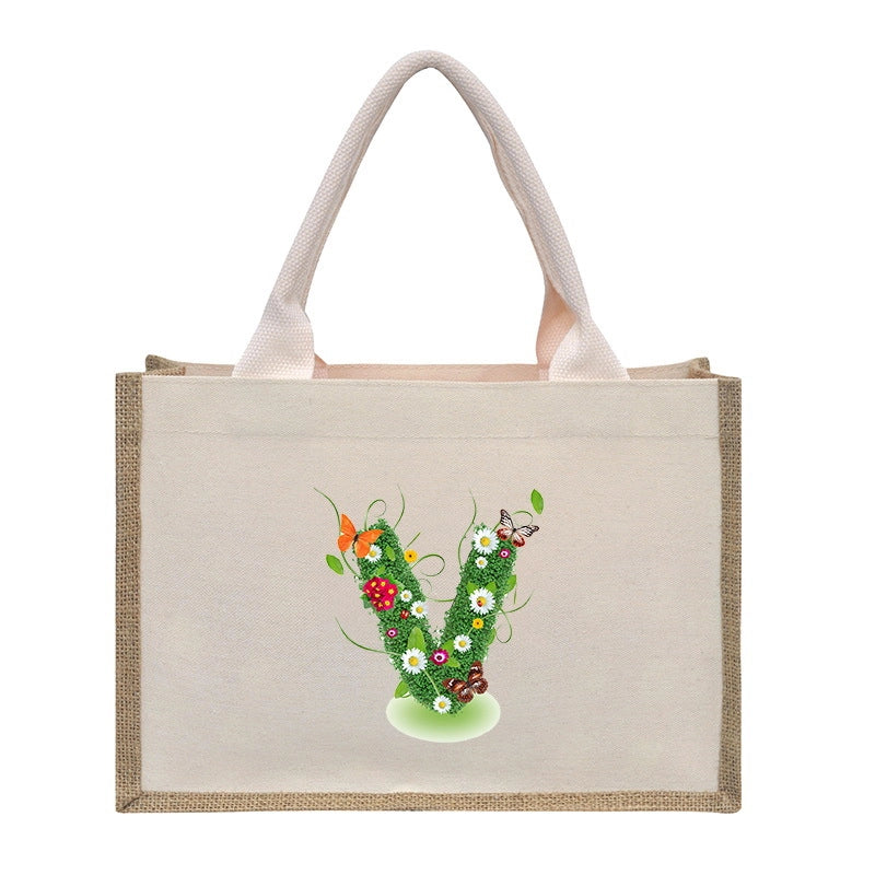 Women's Medium Canvas Letter Basic Classic Style Open Shopping Bags