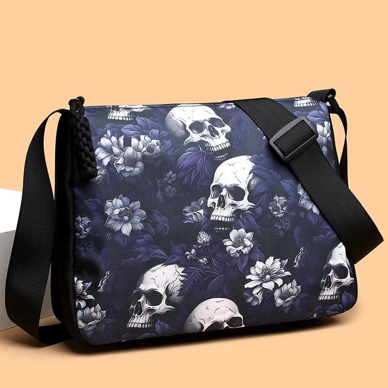 Halloween Women's Medium Canvas Skull Streetwear Zipper Crossbody Bag