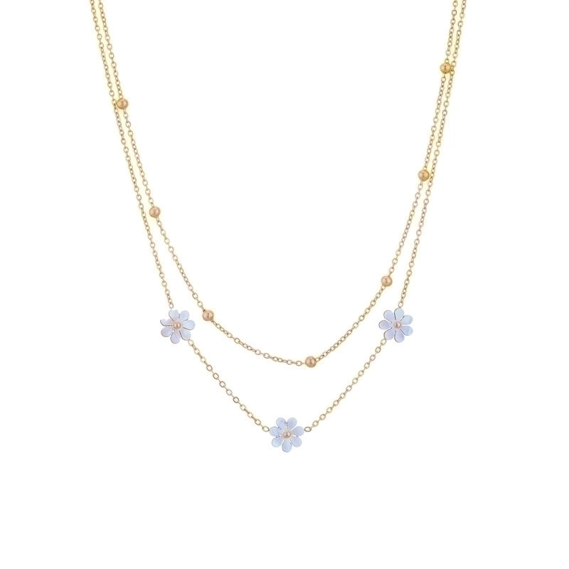 Titanium Steel 18K Gold Plated Sweet Pastoral Plating Flower Acrylic Layered Necklaces