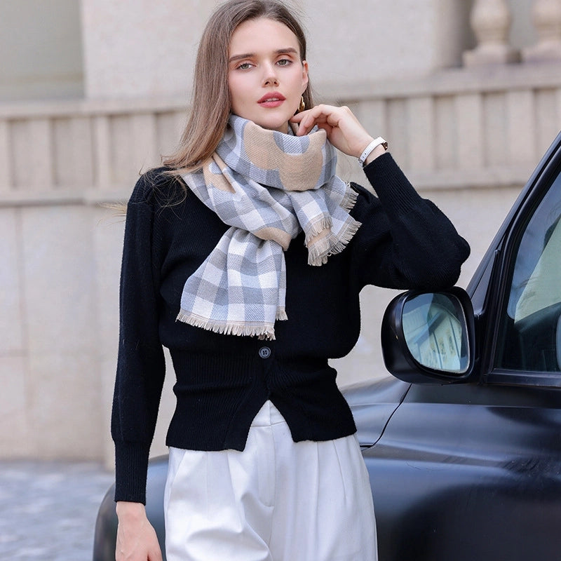 Women's Basic Plaid Flower Polyester Scarf