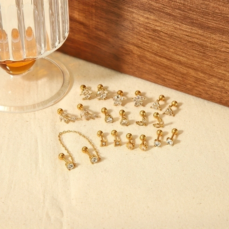 1 Pair Minimalist Star Water Droplets Polishing Plating Inlay Stainless Steel Zircon 18k Gold Plated Ear Studs
