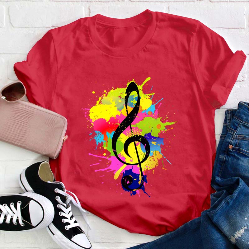 Splash Ink Music Symbol Teacher T-Shirt