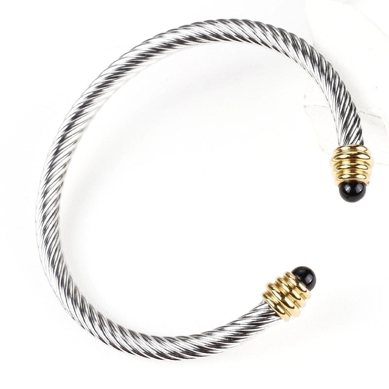 3 Pieces Fashion C Shape Titanium Steel Polishing Agate Bangle