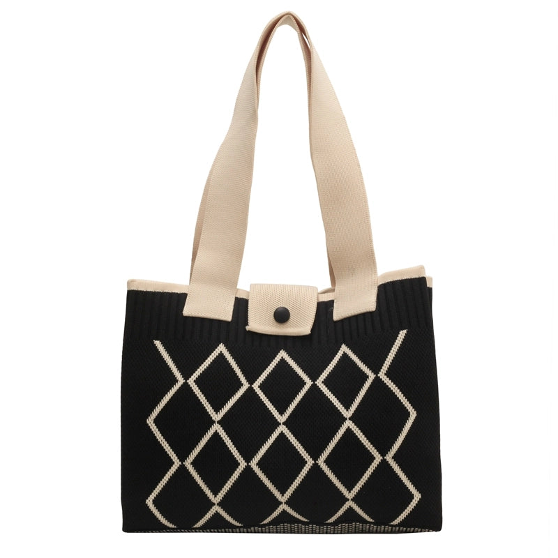 Women's All Seasons Fabric Color Block Classic Style Square Magnetic Buckle Shoulder Bag
