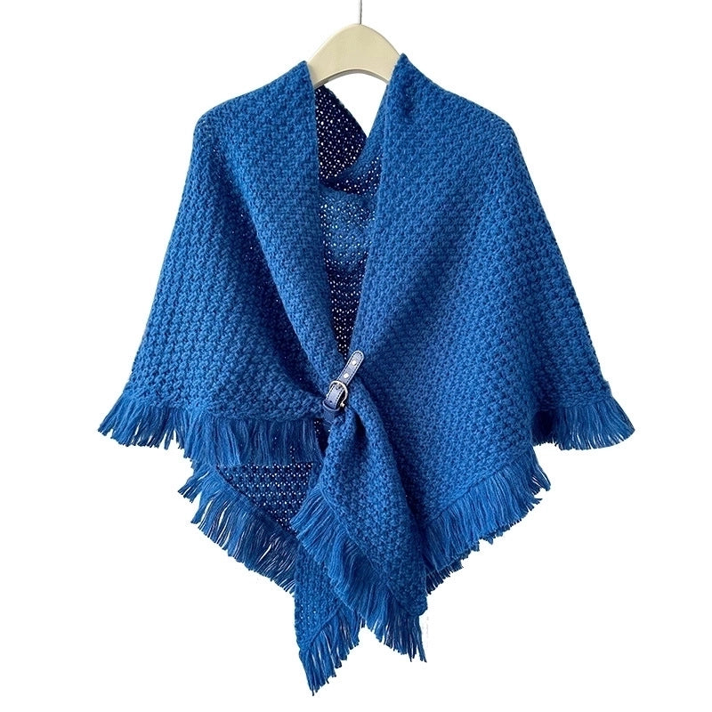 Autumn And Winter New Tassel Cape Shawl Versatile Thick Warm Neck Protection Solid Color Knotted Scarf Outer Waistcoat